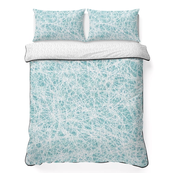 Quilts King Size Bedding Set, Spring Blue Sky Cobweb Lightweight Quilted Comforter, Abstract Minimalist Farmhouse Lines Reversible Bedspread Coverlet with Pillow Covers for All Season, 96" x 106"