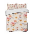 thumbnail image 1 of Quilts King Size Bedding Set, Spring Flowers Lightweight Quilted Comforter, Yellow Pink Floral Pastoral Botanical Soft Reversible Bedspread Coverlet with Pillow Covers for All Season, 96" x 106", 1 of 7