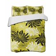 thumbnail image 1 of Quilts King Size Bedding Set, Yellow Black Flowers Lightweight Quilted Comforter, Modern Abstract Blooms Floral Soft Reversible Bedspread Coverlet with Pillow Covers for All Season, 96" x 106", 1 of 7