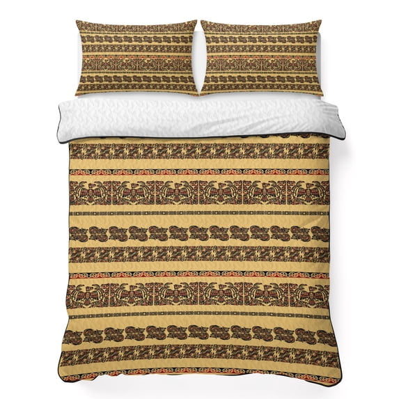 Quilts King Size Bedding Set, Yellow Brown Boho Lightweight Quilted Comforter, Ethnic Tribe Aesthetic Abstract Art Soft Reversible Bedspread Coverlet with Pillow Covers for All Season, 96" x 106"