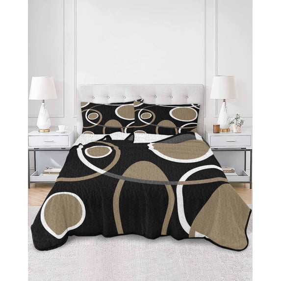 Quilts King Size, Black Brown Soft Comforter Bedding Set for Bed, White Circle Modern Minimalist Geometric Lightweight Quilted Bedspread with Pillow Cover(2 Pieces) for All Season, 96x106 Inch