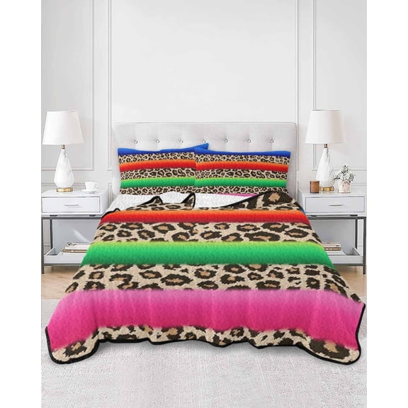 Quilts King Size, Colorful Leopard Print Soft Comforter Bedding Set for Bed, Brown Cheetah Animal Texture Lightweight Quilted Bedspread with Pillow Cover(2 Pieces) for All Season, 96x106 Inch