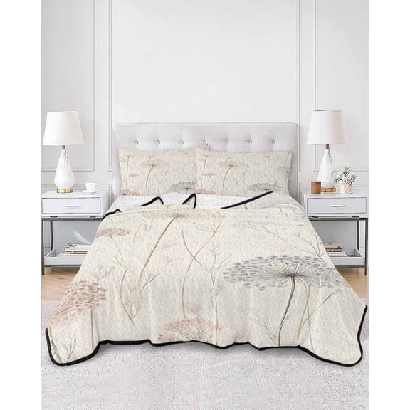 Quilts King Size, Dandelion Retro Leaves Soft Comforter Bedding Set for Bed, Farmhouse Botanical Watercolor Lightweight Quilted Bedspread with Pillow Cover(2 Pieces) for All Season, 96x106 Inch