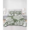 thumbnail image 1 of Quilts King Size, Dark Green Coral Coastal Soft Comforter Bedding Set for Bed, White Summer Beach Seaside Ocean Lightweight Quilted Bedspread with Pillow Cover(2 Pieces) for All Season, 96x106 Inch, 1 of 9
