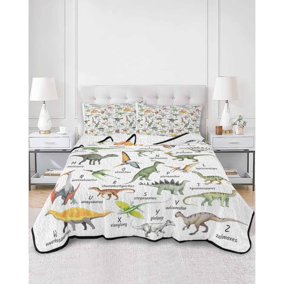 Quilts King Size, Dinosaur Soft Comforter Bedding Set for Bed, Funny Dino Cute Cartoon Boys Girls Children Lightweight Quilted Bedspread with Pillow Cover(2 Pieces) for All Season, 96x106 Inch