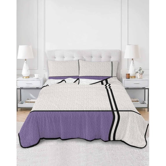 Quilts King Size, Farmhouse Purple, Soft Comforter Bedding Set for Bed, Modern Abstract Geometric Stripes Art Lightweight Quilted Bedspread with Pillow Cover(2 Pieces) for All Season, 96x106 Inch