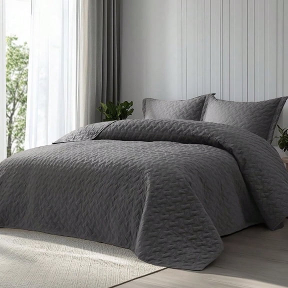 Quilts King Size Grey Bedspreads King Size With Basket Weave Pattern Soft Quilt Bedding Lightweight Comforter Coverlet For All Seasons 106 X 96