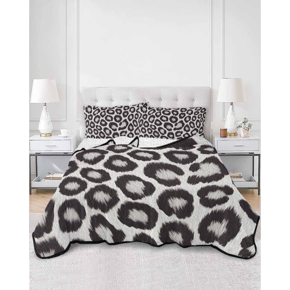 Quilts King Size, Leopard Printed Soft Comforter Bedding Set for Bed, Farmhouse Vintage Animals Black Grey Lightweight Quilted Bedspread with Pillow Cover(2 Pieces) for All Season, 96x106 Inch