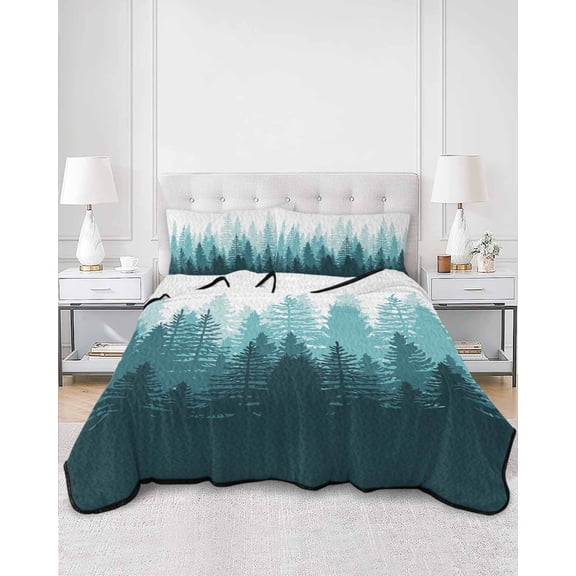 Quilts King Size, Modern Forest Aqua, Soft Comforter Bedding Set for Bed, Gradient Aesthetics Modern Color Decor Lightweight Quilted Bedspread with Pillow Cover(2 Pieces) for All Season, 96x106 Inch