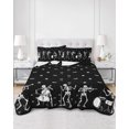 thumbnail image 1 of Quilts King Size, Musical Skeleton Halloween Soft Comforter Bedding Set for Bed, Black White Bat Bow Lightweight Quilted Bedspread with Pillow Cover(2 Pieces) for All Season, 96x106 Inch, 1 of 7