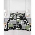 thumbnail image 1 of Quilts King Size, Sage Green Black Geometric Soft Comforter Bedding Set for Bed, Modern Abstract Art Block Lightweight Quilted Bedspread with Pillow Cover(2 Pieces) for All Season, 96x106 Inch, 1 of 6