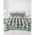 thumbnail image 1 of Quilts King Size, Sage Green Eucalyptus Soft Comforter Bedding Set for Bed, Spring Leaves Black White Plaid Lightweight Quilted Bedspread with Pillow Cover(2 Pieces) for All Season, 96x106 Inch, 1 of 6