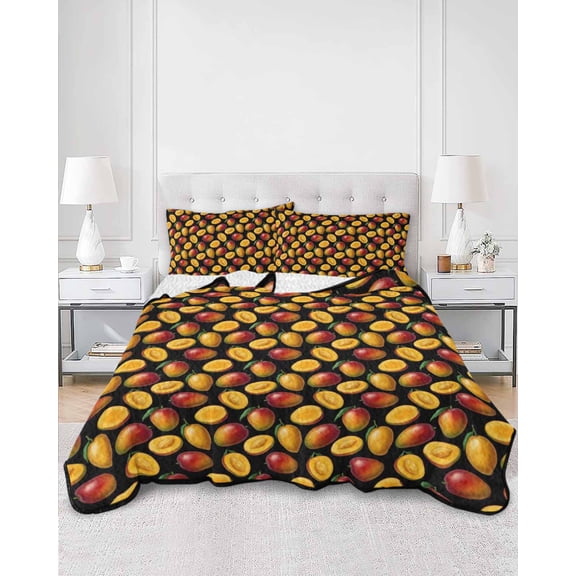 Quilts King Size, Tropical Fruits Soft Comforter Bedding Set for Bed, Summer Yellow Red Lightweight Quilted Bedspread with Pillow Cover(2 Pieces) for All Season, 96x106 Inch