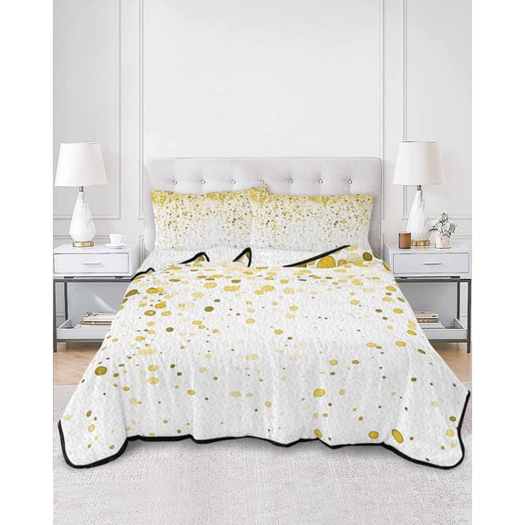 Quilts King Size, Yellow Polka Dot Soft Comforter Bedding Set for Bed, Ombre Abstract White Monochrome Lightweight Quilted Bedspread with Pillow Cover(2 Pieces) for All Season, 96x106 Inch