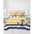 thumbnail image 1 of Quilts King Size, Yellow Striped Soft Comforter Bedding Set for Bed, Navy Blue Nautical Anchor Geometric Lightweight Quilted Bedspread with Pillow Cover(2 Pieces) for All Season, 96x106 Inch, 1 of 6