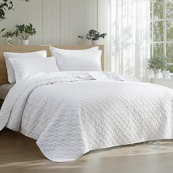 Quilts Oversized King Size - Lightweight Bedspreads Oversized King Size with Basket Weave Pattern, Soft Quilt Bedding, White Comforter Coverlet for All Seasons (120" x 120")