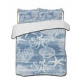 thumbnail image 1 of Quilts Queen Size Bedding Set, Blue Coastal Reversible Summer Quilt 3 Pieces, Nautical Coral Starfish Shell Octopus Sea Lightweight Bedspreads Coverlets with 2 Pillow Shams for All Seasons, 1 of 5