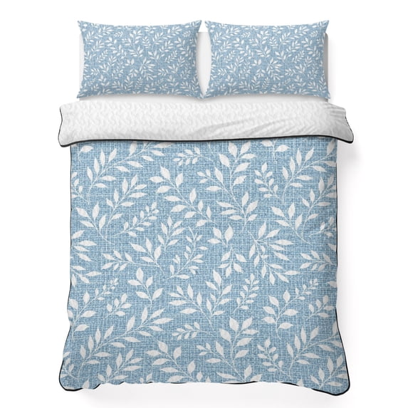 Quilts Queen Size Bedding Set, Blue Farmhouse Leaves Lightweight ...