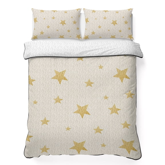 Quilts Queen Size Bedding Set, Boho Minimalist Lightweight Quilted Comforter, Gold Cream Minimalist Motif Soft Reversible Bedspread Coverlet with Pillow Covers for All Season, 90" x 96"