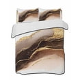 thumbnail image 1 of Quilts Queen Size Bedding Set, Brown Gold Marble Lightweight Quilted Comforter, Modern Simple Abstract Fluid Art Soft Reversible Bedspread Coverlet with Pillow Covers for All Season, 90" x 96", 1 of 7