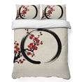 thumbnail image 1 of Quilts Queen Size Bedding Set, Cherry Blossom Lightweight Quilted Comforter, Asian Japanese Red Plum Flower Retro Beige Soft Reversible Bedspread Coverlet with Pillow Covers for All Season, 90" x 96", 1 of 9