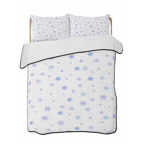 Quilts Queen Size Bedding Set, Christmas Blue Snowflakes Reversible Summer Quilt 3 Pieces, Winter Modern Minimalist Geometric Lightweight Bedspreads Coverlets with 2 Pillow Shams for All Seasons