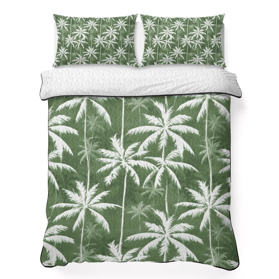 Quilts Queen Size Bedding Set, Coastal Palm Trees Lightweight Quilted ...