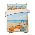 thumbnail image 1 of Quilts Queen Size Bedding Set, Coastal Pumpkins Reversible Summer Quilt 3 Pieces, Fall Watercolor Ocean Nautical Beach Lightweight Bedspreads Coverlets with 2 Pillow Shams for All Seasons, 1 of 5