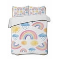 thumbnail image 1 of Quilts Queen Size Bedding Set, Cute Rainbow Sun Lightweight Quilted Comforter, Rainy Simple Drawing Soft Reversible Bedspread Coverlet with Pillow Covers for All Season, 90" x 96", 1 of 7