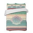thumbnail image 1 of Quilts Queen Size Bedding Set, Ethnic Boho Floral Lightweight Quilted Comforter, Turquoise Pink Gradient Stripes Soft Reversible Bedspread Coverlet with Pillow Covers for All Season, 90" x 96", 1 of 7