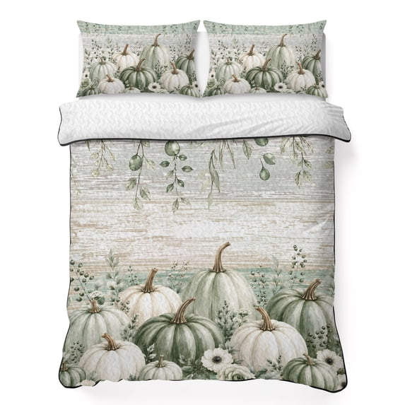 Quilts Queen Size Bedding Set, Fall Pumpkins Lightweight Quilted ...