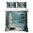 thumbnail image 1 of Quilts Queen Size Bedding Set, Forest Bear Snowy Lightweight Quilted Comforter, Teal White Mountain Pine Trees Soft Reversible Bedspread Coverlet with Pillow Covers for All Season, 90" x 96", 1 of 9