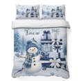 thumbnail image 1 of Quilts Queen Size Bedding Set, Merry Christmas Lightweight Quilted Comforter, Xmas Snowman Blue Gifts Forest Soft Reversible Bedspread Coverlet with Pillow Covers for All Season, 90" x 96", 1 of 9