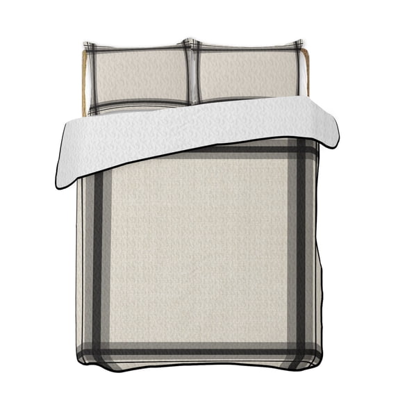 Quilts Queen Size Bedding Set, Modern Grid Reversible Summer Quilt 3 Pieces, Boho Minimalist Vertical Stripes Beige Lightweight Bedspreads Coverlets with 2 Pillow Shams for All Seasons