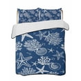 thumbnail image 1 of Quilts Queen Size Bedding Set, Navy Blue Coastal Reversible Summer Quilt 3 Pieces, Nautical Beach Starfish Coral Summer Lightweight Bedspreads Coverlets with 2 Pillow Shams for All Seasons, 1 of 5