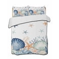 thumbnail image 1 of Quilts Queen Size Bedding Set, Navy Blue Coastal Reversible Summer Quilt 3 Pieces, Shell Starfish Coral Nautical Summer Beach Lightweight Bedspreads Coverlets with 2 Pillow Shams for All Seasons, 1 of 5
