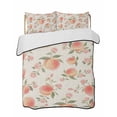 thumbnail image 1 of Quilts Queen Size Bedding Set, Peach Reversible Summer Quilt 3 Pieces, Spring Floral Green Leaf Botanical Pink Fruit Rustic Lightweight Bedspreads Coverlets with 2 Pillow Shams for All Seasons, 1 of 5