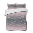 thumbnail image 1 of Quilts Queen Size Bedding Set, Pink Black Ombre Lightweight Quilted Comforter, Modern Abstract Striped Polka Dots Soft Reversible Bedspread Coverlet with Pillow Covers for All Season, 90" x 96", 1 of 7
