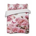 thumbnail image 1 of Quilts Queen Size Bedding Set, Pink Roses Reversible Summer Quilt 3 Pieces, Spring Floral Elegant Pastoral Butterfly Lightweight Bedspreads Coverlets with 2 Pillow Shams for All Seasons, 1 of 5