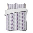 thumbnail image 1 of Quilts Queen Size Bedding Set, Purple Grey Striped Lightweight Quilted Comforter, Modern Abstract Geometric Stripes Soft Reversible Bedspread Coverlet with Pillow Covers for All Season, 90" x 96", 1 of 7