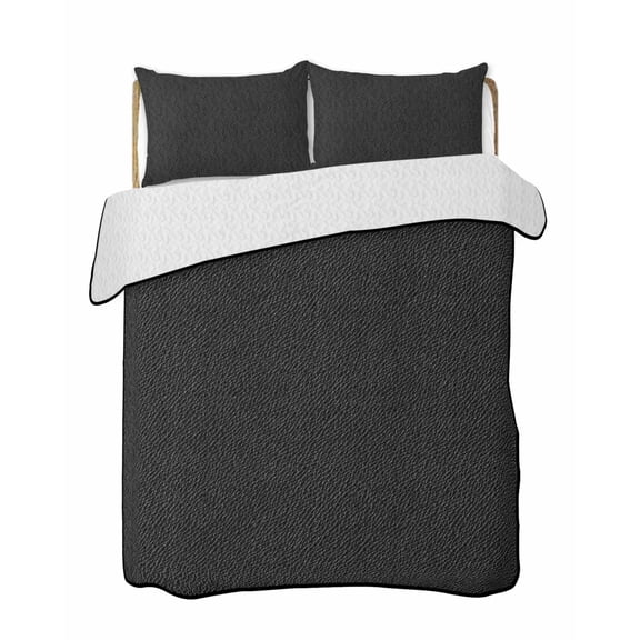 Quilts Queen Size Bedding Set, Solid Black Lightweight Quilted Comforter, Retro Minimalism Abstract Denim Texture Soft Reversible Bedspread Coverlet with Pillow Covers for All Season, 90" x 96"