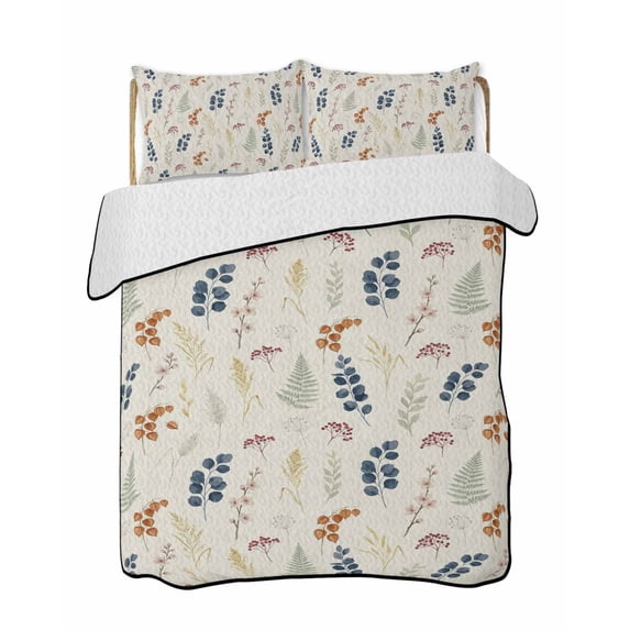 Quilts Queen Size Bedding Set, Spring Floral Reversible Summer Quilt 3 Pieces, Farmhouse Flowers Rustic Art Lightweight Bedspreads Coverlets with 2 Pillow Shams for All Seasons