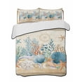 thumbnail image 1 of Quilts Queen Size Bedding Set, Starfish Coastal Reversible Summer Quilt 3 Pieces, Summer Ocean Coral Conch Seagrass Vintage Brown Lightweight Bedspreads Coverlets with 2 Pillow Shams for All Seasons, 1 of 5