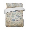 thumbnail image 1 of Quilts Queen Size Bedding Set, Summer Coastal Reversible Summer Quilt 3 Pieces, Marine Beach Seashell Starfish Conch Beige Lightweight Bedspreads Coverlets with 2 Pillow Shams for All Seasons, 1 of 5