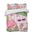 thumbnail image 1 of Quilts Queen Size Bedding Set, Summer Flamingo Reversible Summer Quilt 3 Pieces, Tropical Plants Botanical Floral Pink Plaid Lightweight Bedspreads Coverlets with 2 Pillow Shams for All Seasons, 1 of 5