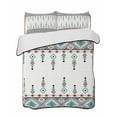 thumbnail image 1 of Quilts Queen Size Bedding Set, Teal Black Boho Reversible Summer Quilt 3 Pieces, Vintage Ethnic Tribe Abstract Art Retro Lightweight Bedspreads Coverlets with 2 Pillow Shams for All Seasons, 1 of 5