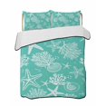 thumbnail image 1 of Quilts Queen Size Bedding Set, Teal Coastal Reversible Summer Quilt 3 Pieces, Nautical Beach Starfish Coral Summer Lightweight Bedspreads Coverlets with 2 Pillow Shams for All Seasons, 1 of 5