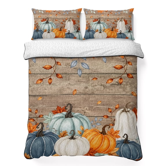 Quilts Queen Size Bedding Set, Teal Orange Pumpkins Fall Lightweight ...