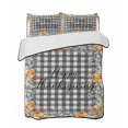 thumbnail image 1 of Quilts Queen Size Bedding Set, Thanksgiving Reversible Summer Quilt 3 Pieces, Fall Orange Blue Pumpkin Leaves Plaid Lightweight Bedspreads Coverlets with 2 Pillow Shams for All Seasons, 1 of 5