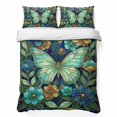 thumbnail image 1 of Quilts Queen Size Bedding Set, Turquoise Glass Butterflies Lightweight Quilted Comforter, Luxury Bronze Floral Marble Soft Reversible Bedspread Coverlet with Pillow Covers for All Season, 90" x 96", 1 of 9